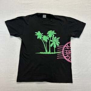 Vintage Stedman Marco Island Florida T-Shirt Mens Large Black Graphic Print Neon